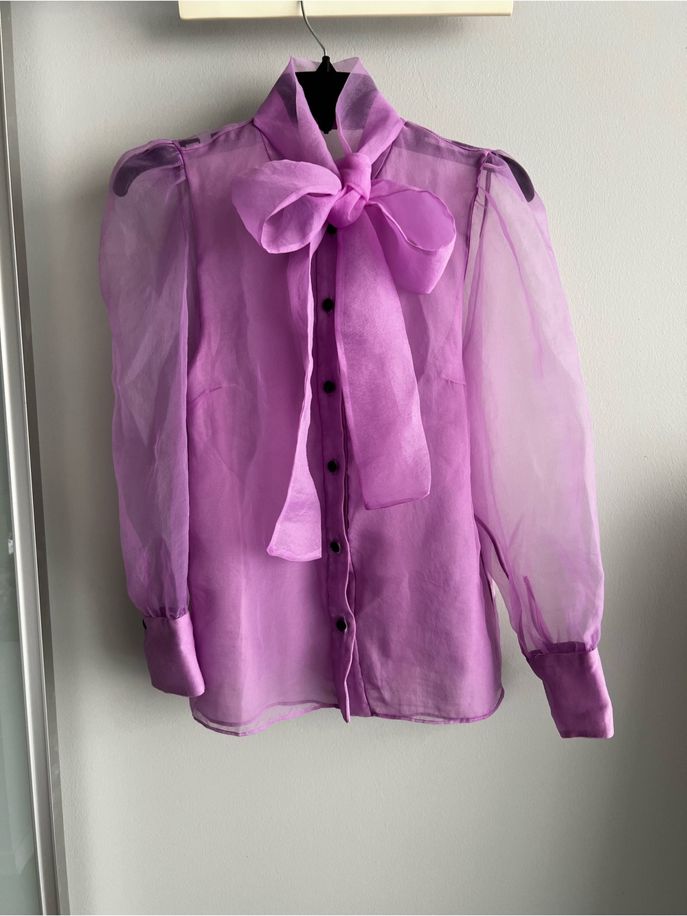 Zara Purple Sheer Organza Bow Blouse Size S